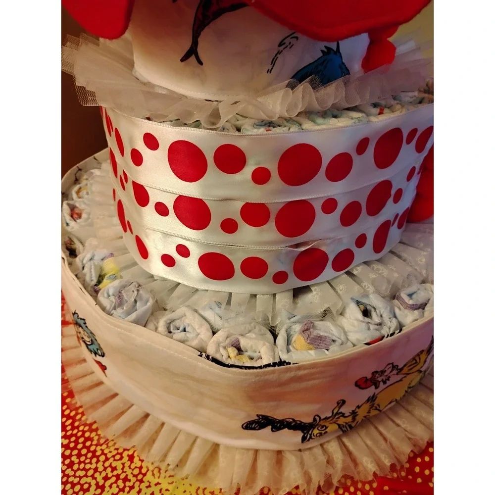Cat in The Hat Thing 1 2 Dr Seuss Diaper Cake 3 Tier Cloth 5x Baby Shower Table
